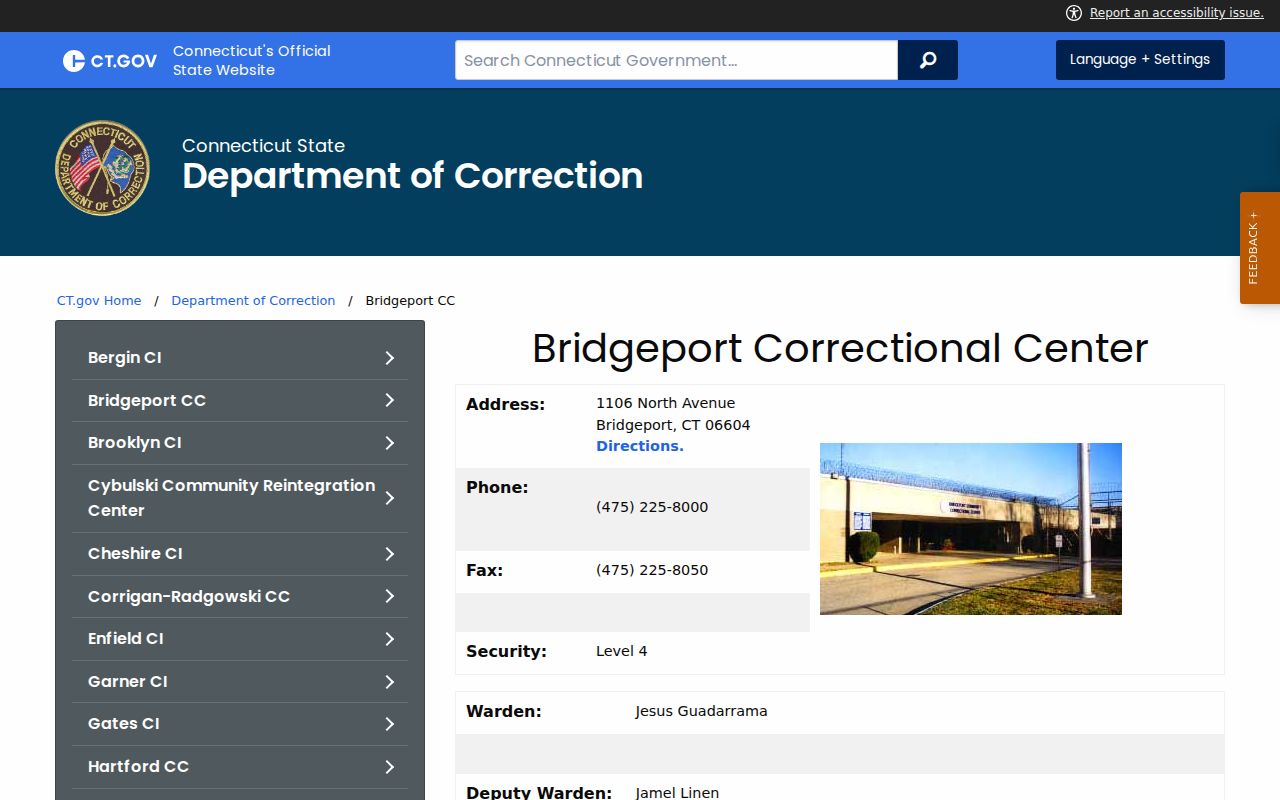 Danbury criminal records Bridgeport Correctional Center custody channel