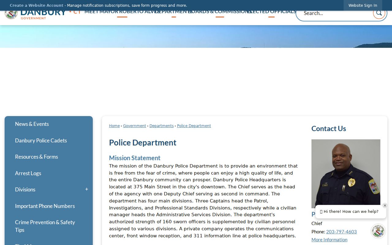 Danbury criminal records Police Department headquarters services