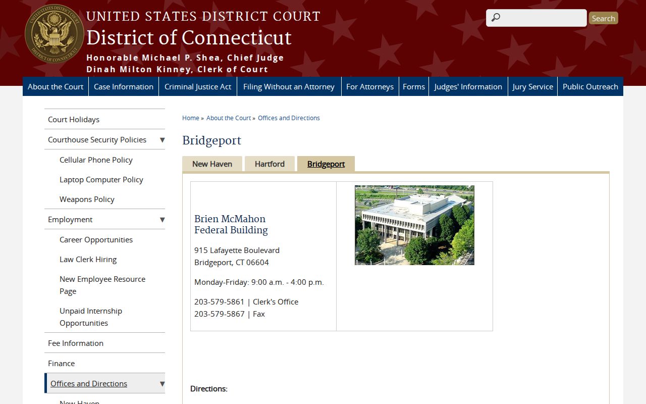 Bridgeport federal courthouse clerk information
