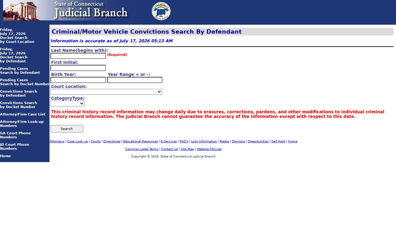 Connecticut conviction search with Danbury court option