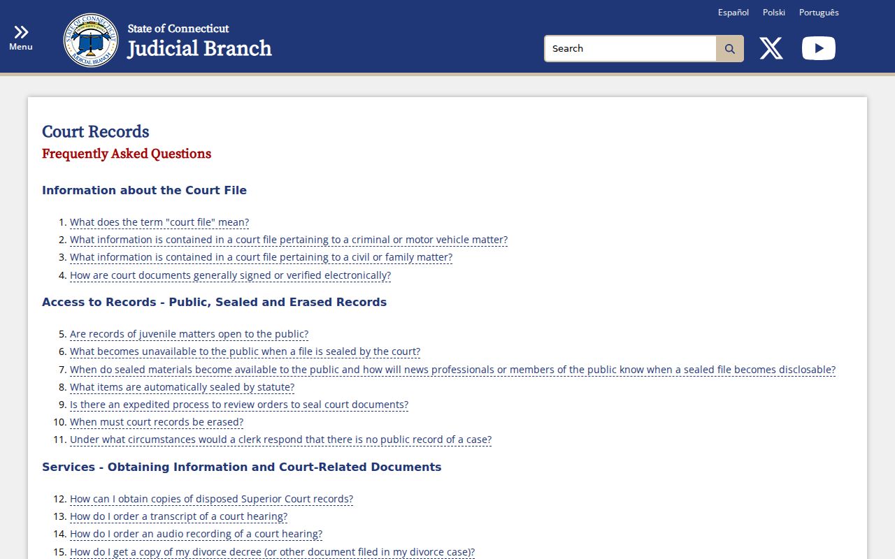 Connecticut court record request guidance