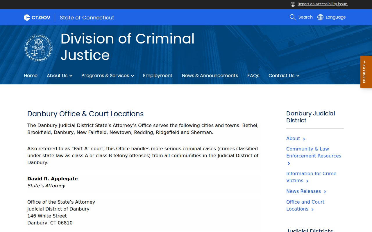 Official Danbury prosecution divisions page