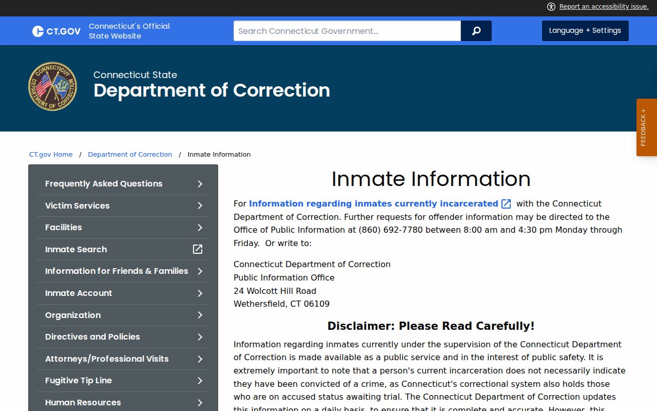 Danbury criminal history Connecticut DOC inmate information