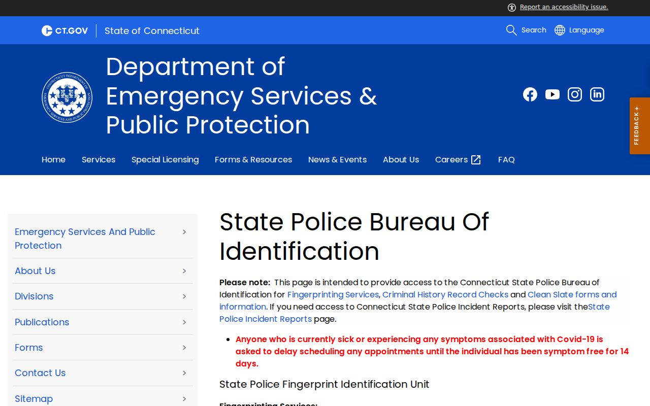 Danbury criminal history SPBI state repository services